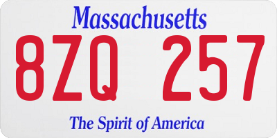 MA license plate 8ZQ257