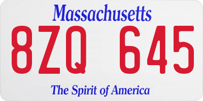 MA license plate 8ZQ645
