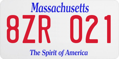 MA license plate 8ZR021