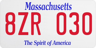 MA license plate 8ZR030