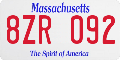 MA license plate 8ZR092