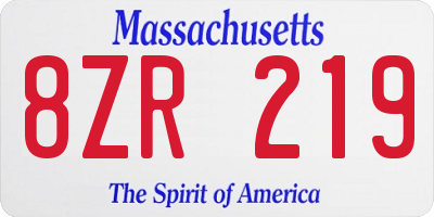 MA license plate 8ZR219
