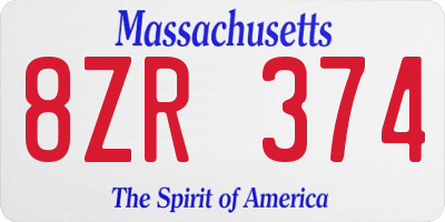 MA license plate 8ZR374