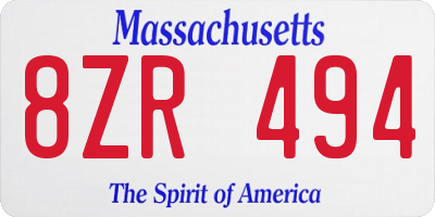 MA license plate 8ZR494