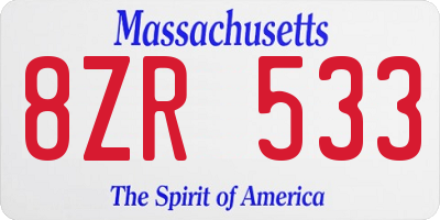 MA license plate 8ZR533