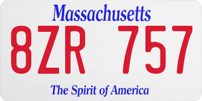 MA license plate 8ZR757