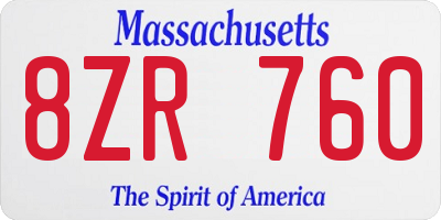 MA license plate 8ZR760