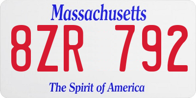 MA license plate 8ZR792