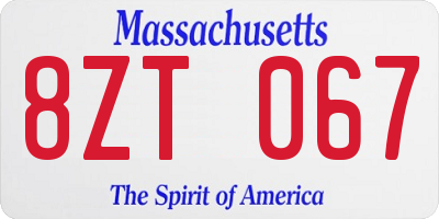 MA license plate 8ZT067