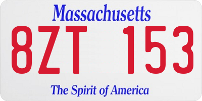 MA license plate 8ZT153
