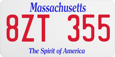 MA license plate 8ZT355