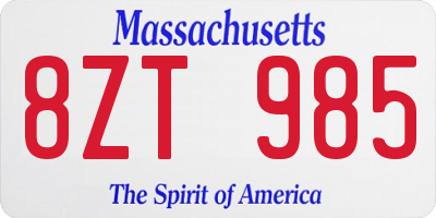 MA license plate 8ZT985
