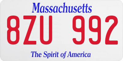 MA license plate 8ZU992