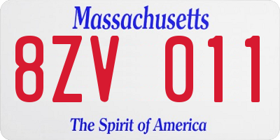 MA license plate 8ZV011