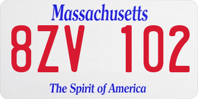 MA license plate 8ZV102