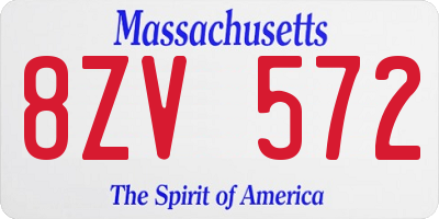 MA license plate 8ZV572