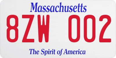 MA license plate 8ZW002