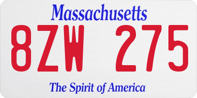 MA license plate 8ZW275
