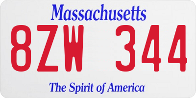 MA license plate 8ZW344