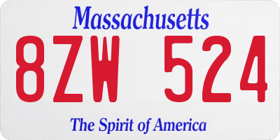 MA license plate 8ZW524