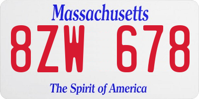 MA license plate 8ZW678