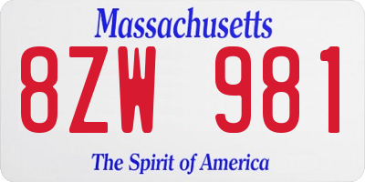MA license plate 8ZW981