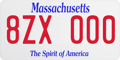 MA license plate 8ZX000