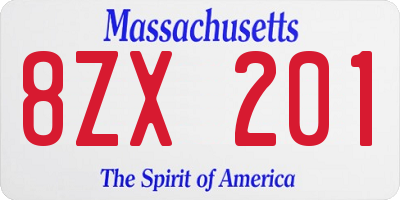 MA license plate 8ZX201