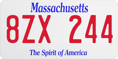 MA license plate 8ZX244