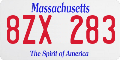 MA license plate 8ZX283