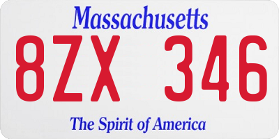 MA license plate 8ZX346