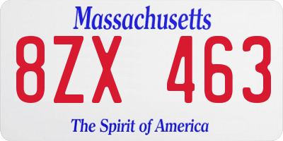 MA license plate 8ZX463