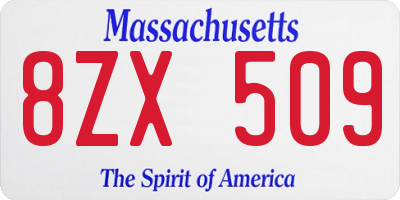 MA license plate 8ZX509