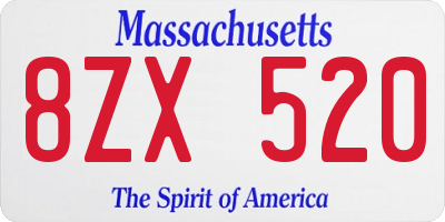 MA license plate 8ZX520