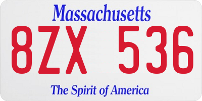 MA license plate 8ZX536