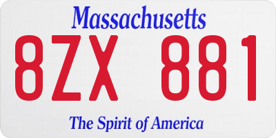 MA license plate 8ZX881