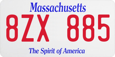 MA license plate 8ZX885