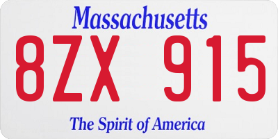 MA license plate 8ZX915