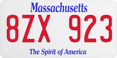 MA license plate 8ZX923