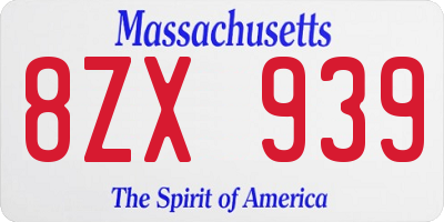MA license plate 8ZX939