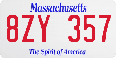 MA license plate 8ZY357