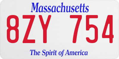 MA license plate 8ZY754