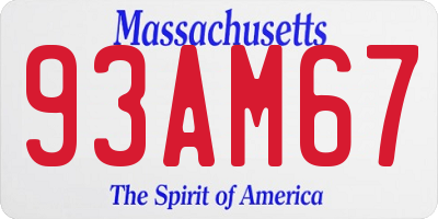 MA license plate 93AM67