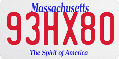 MA license plate 93HX80