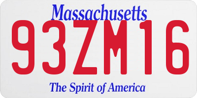 MA license plate 93ZM16