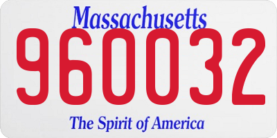 MA license plate 960032
