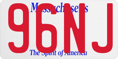 MA license plate 96NJ