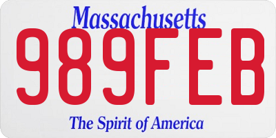 MA license plate 989FEB