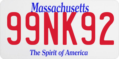 MA license plate 99NK92