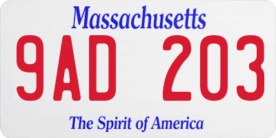 MA license plate 9AD203